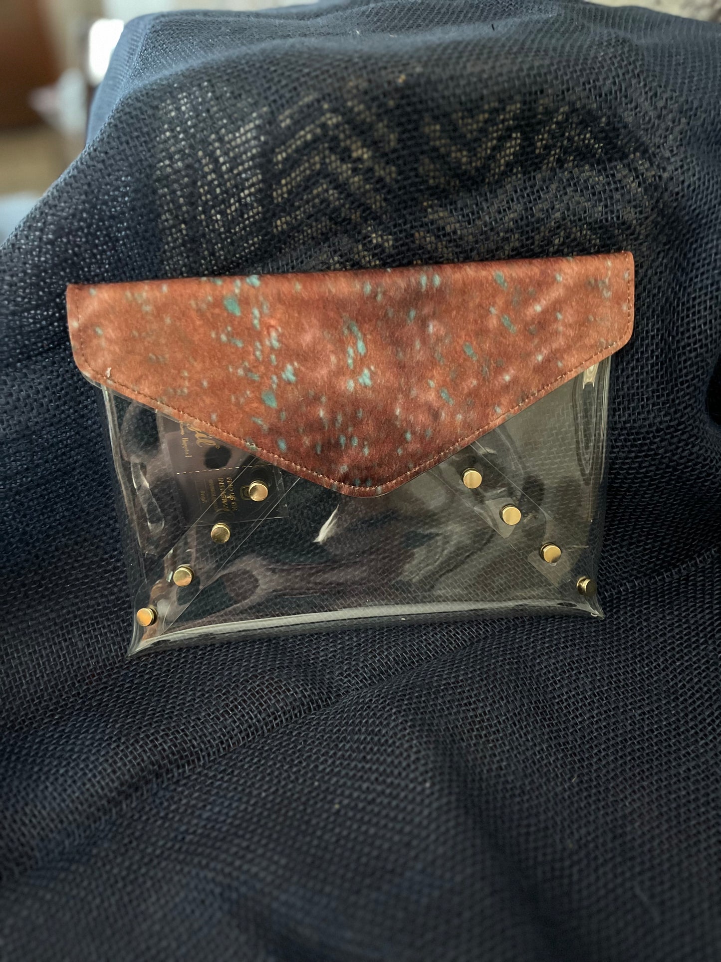 Clear Cowprint Envelope Clutch