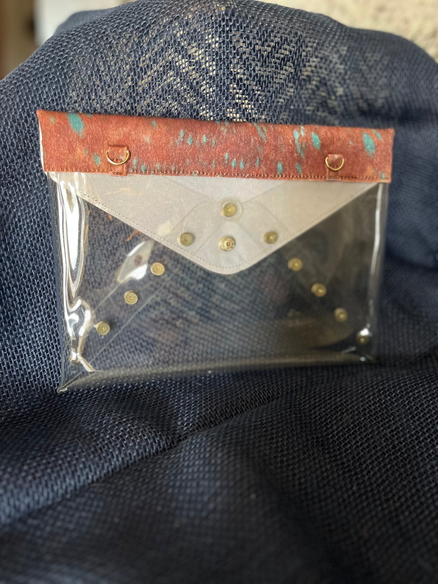 Clear Cowprint Envelope Clutch