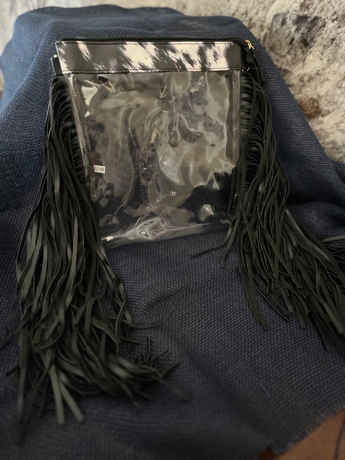 Black Fringed Clear Crossbody Bag