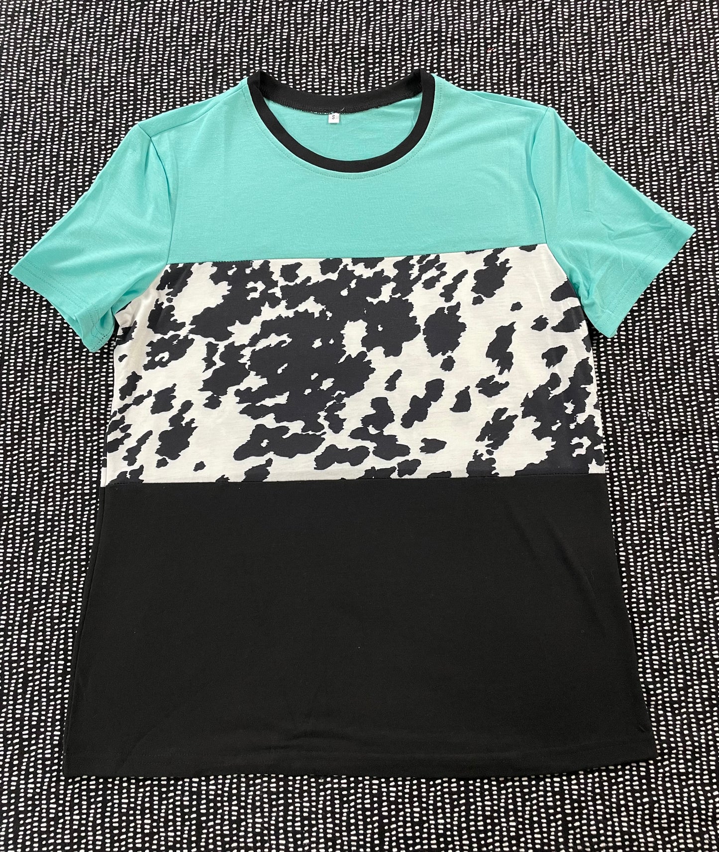 Green Cow Print Chunky Stripe Tee