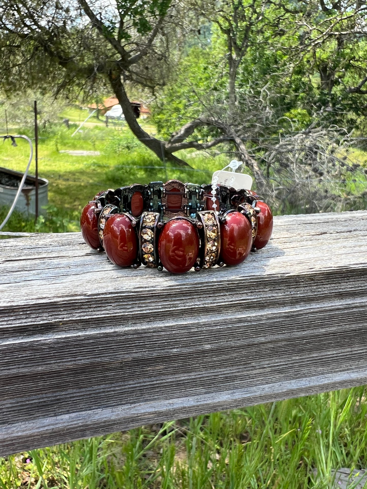 Bead and Stone Wide Band Stretch Bracelets