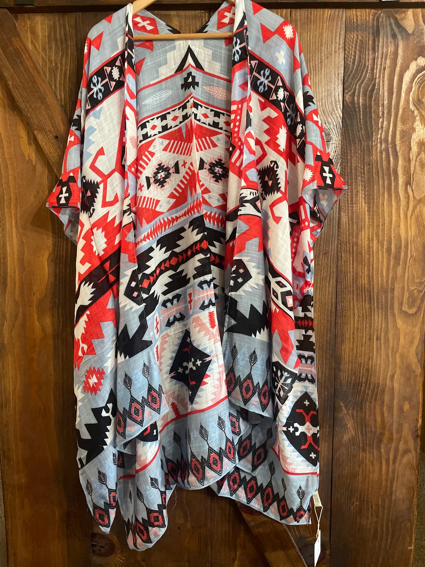 Blue and Red Geometric Design Kimono