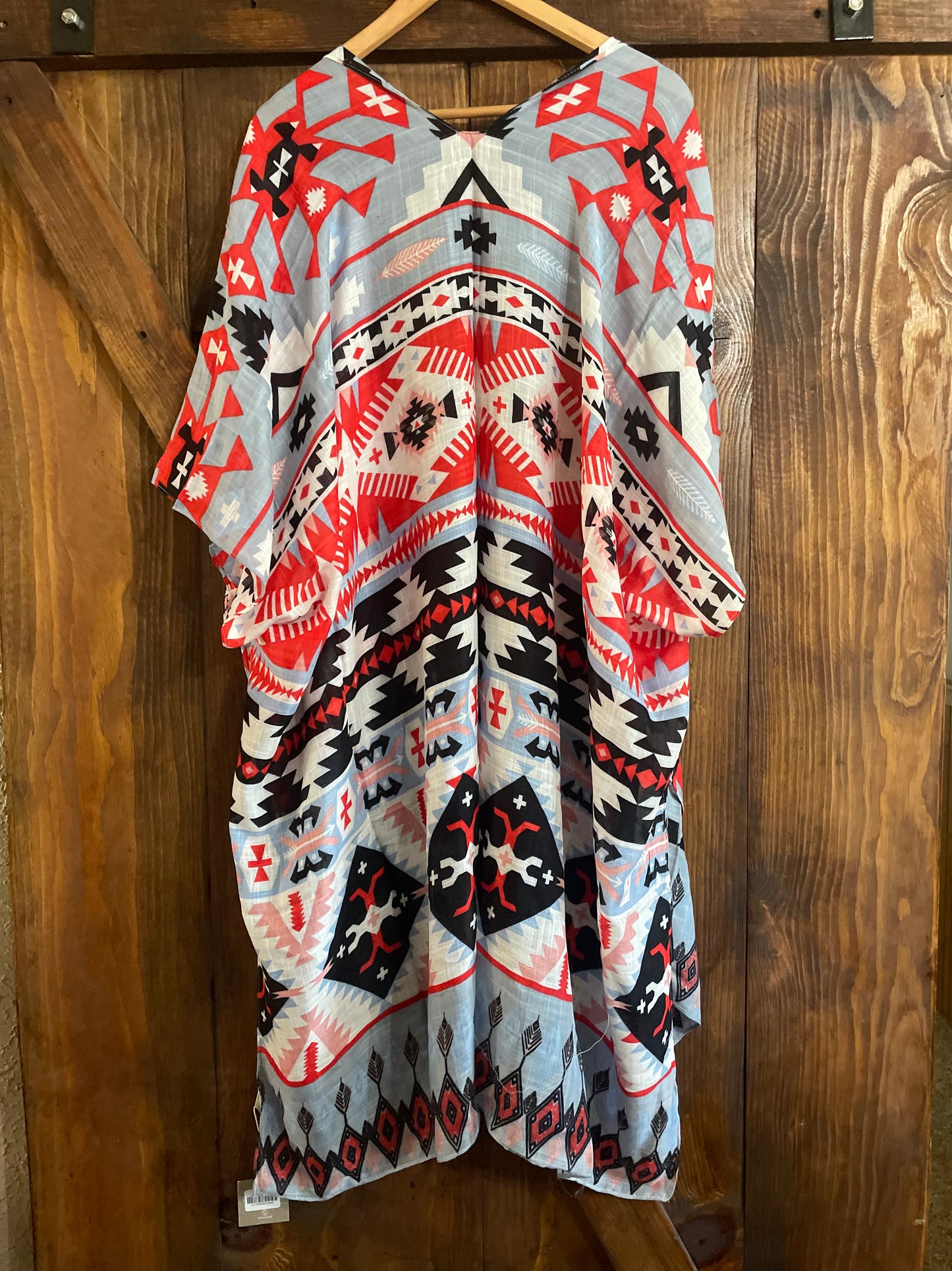 Blue and Red Geometric Design Kimono