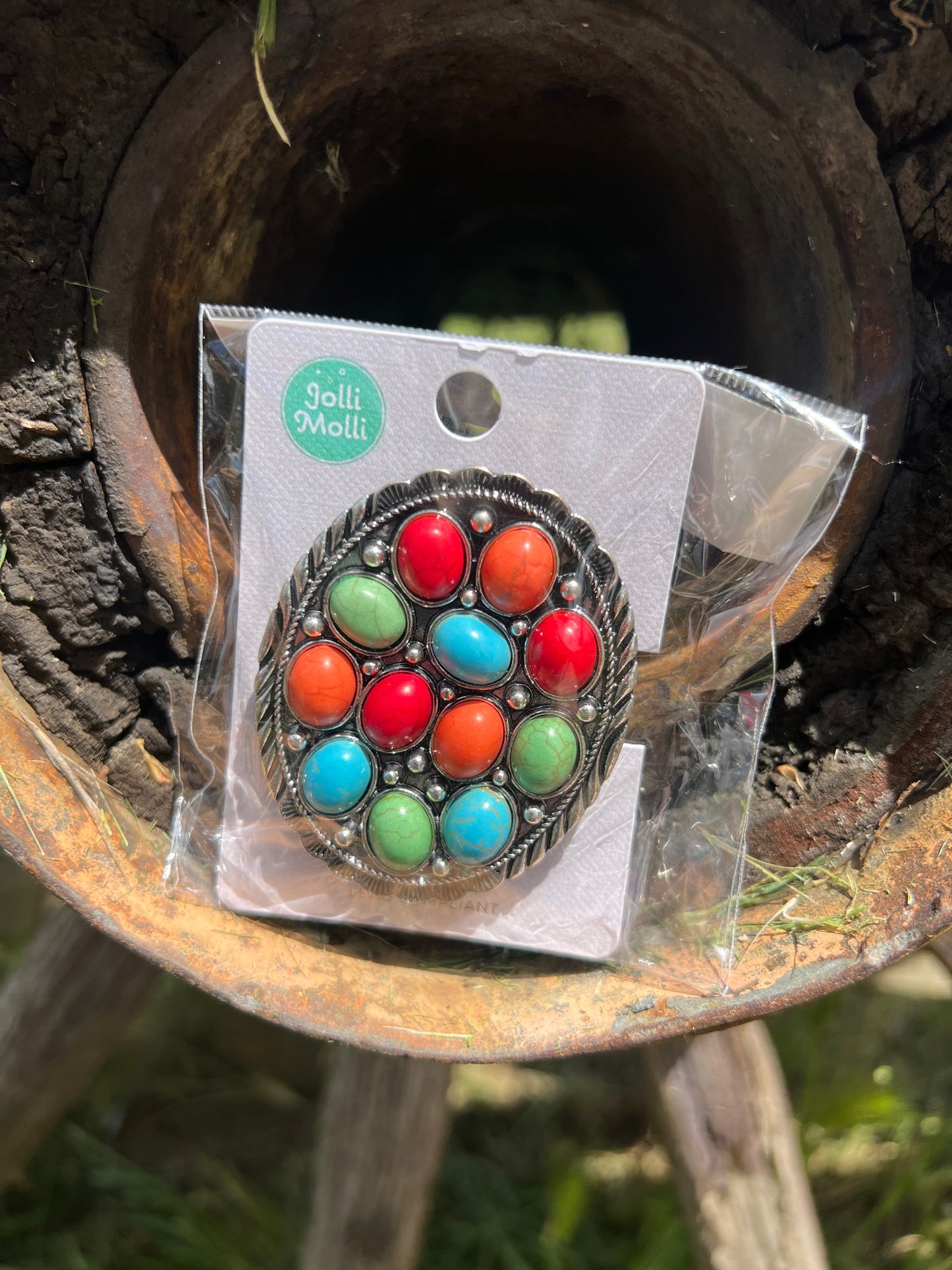 Oval Concho Pop Socket with Colored Stones