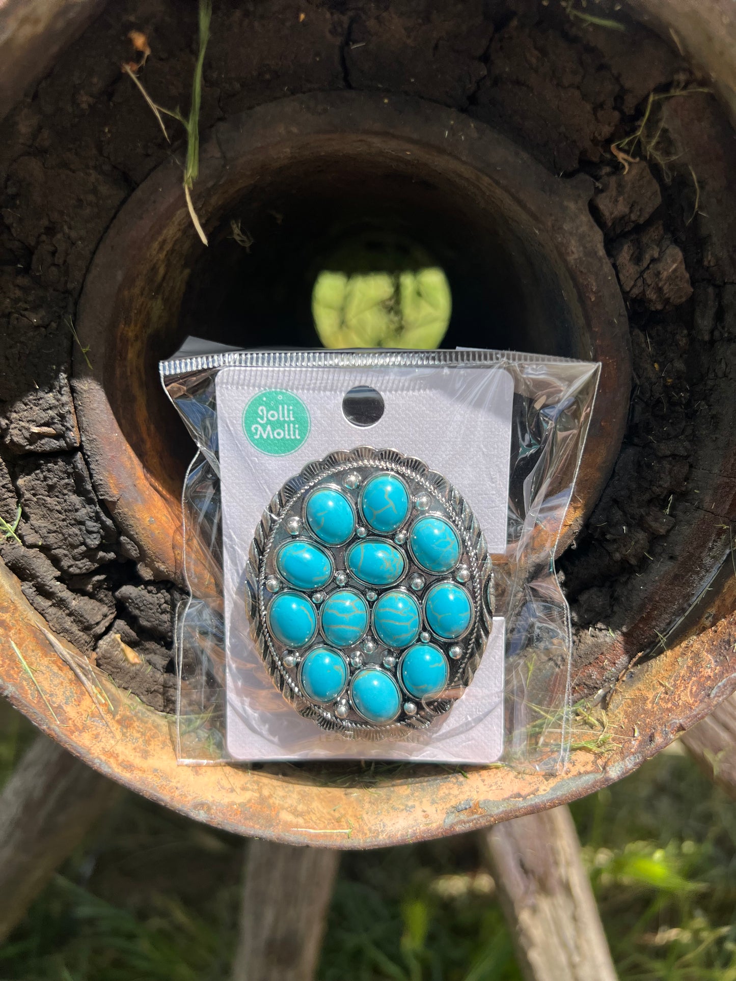 Oval Concho Pop Socket with Colored Stones