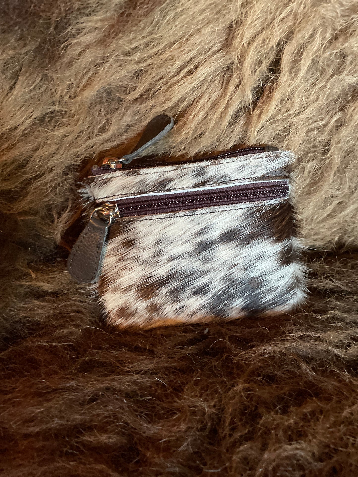 Double Zipper Cowhide Coin Pouch