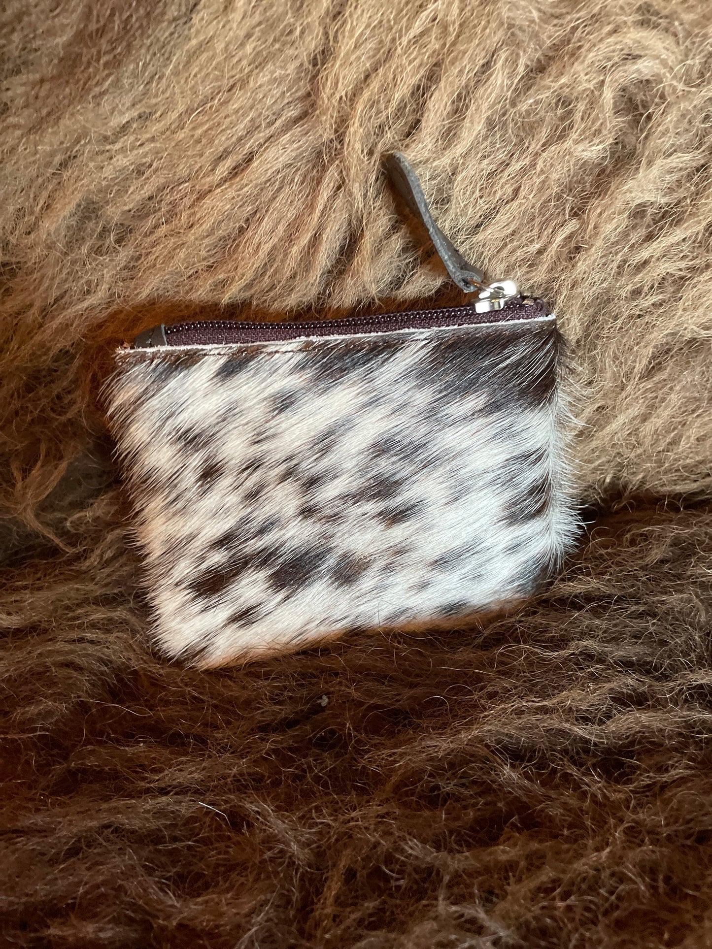 Double Zipper Cowhide Coin Pouch