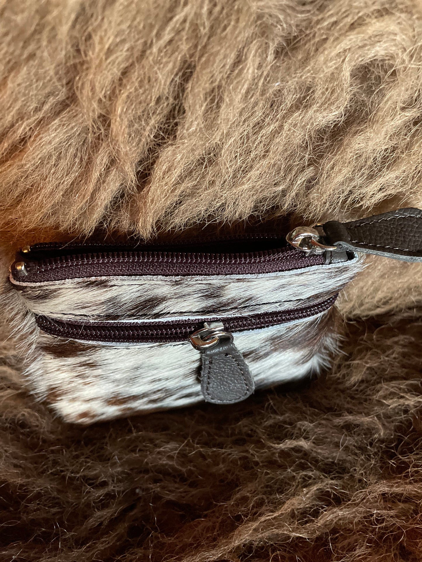 Double Zipper Cowhide Coin Pouch