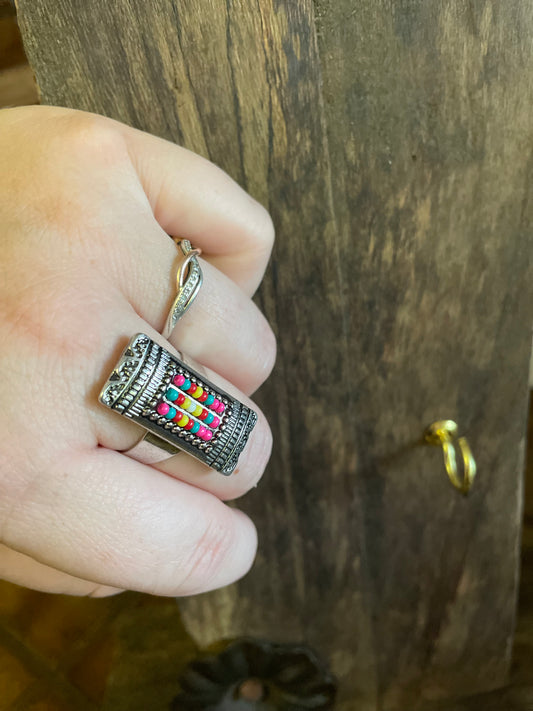 Pink Seed Bead Adjustable Ring