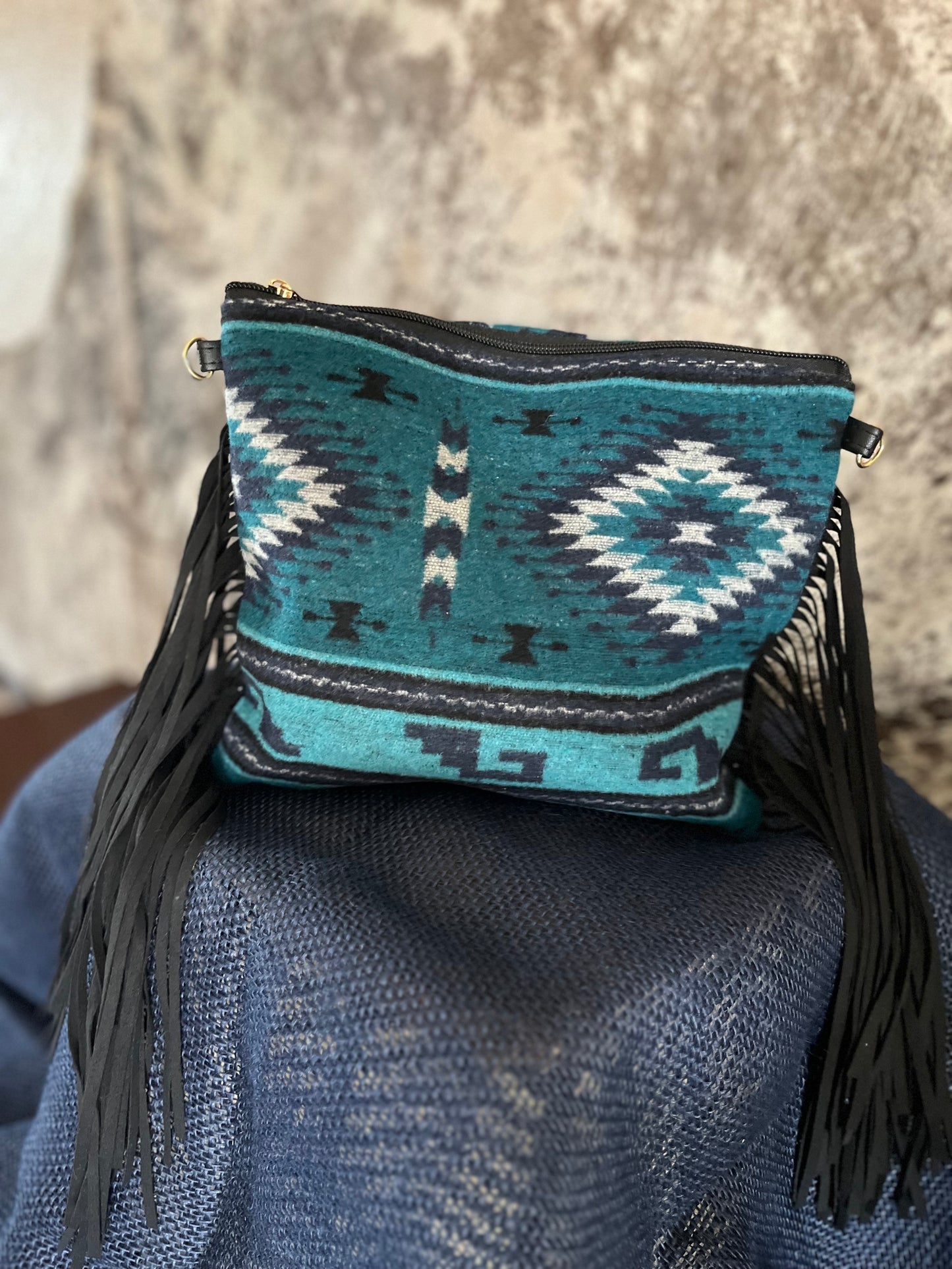 Teal Southwest Fringe Purse