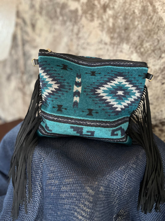Teal Southwest Fringe Purse