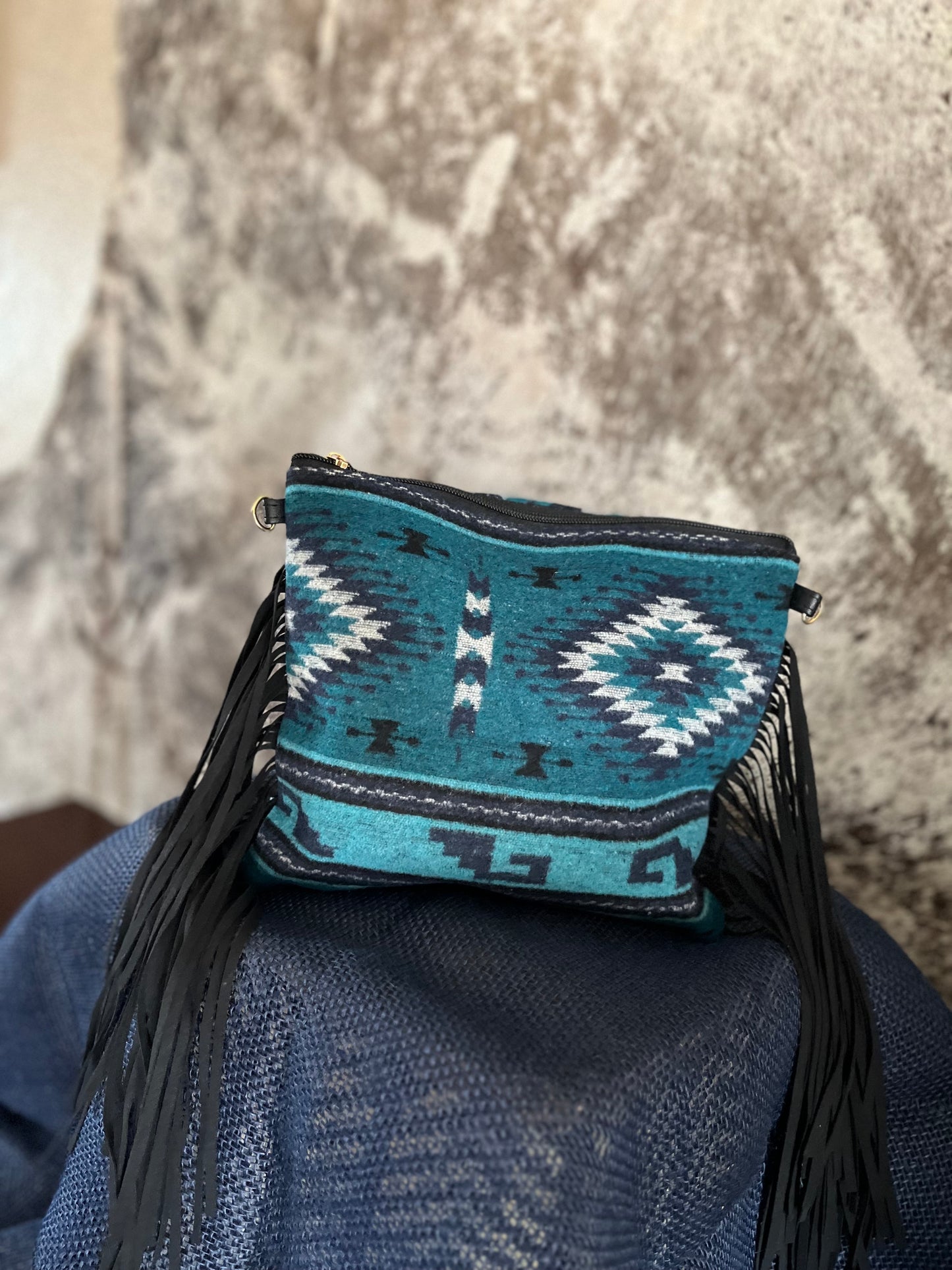 Teal Southwest Fringe Purse