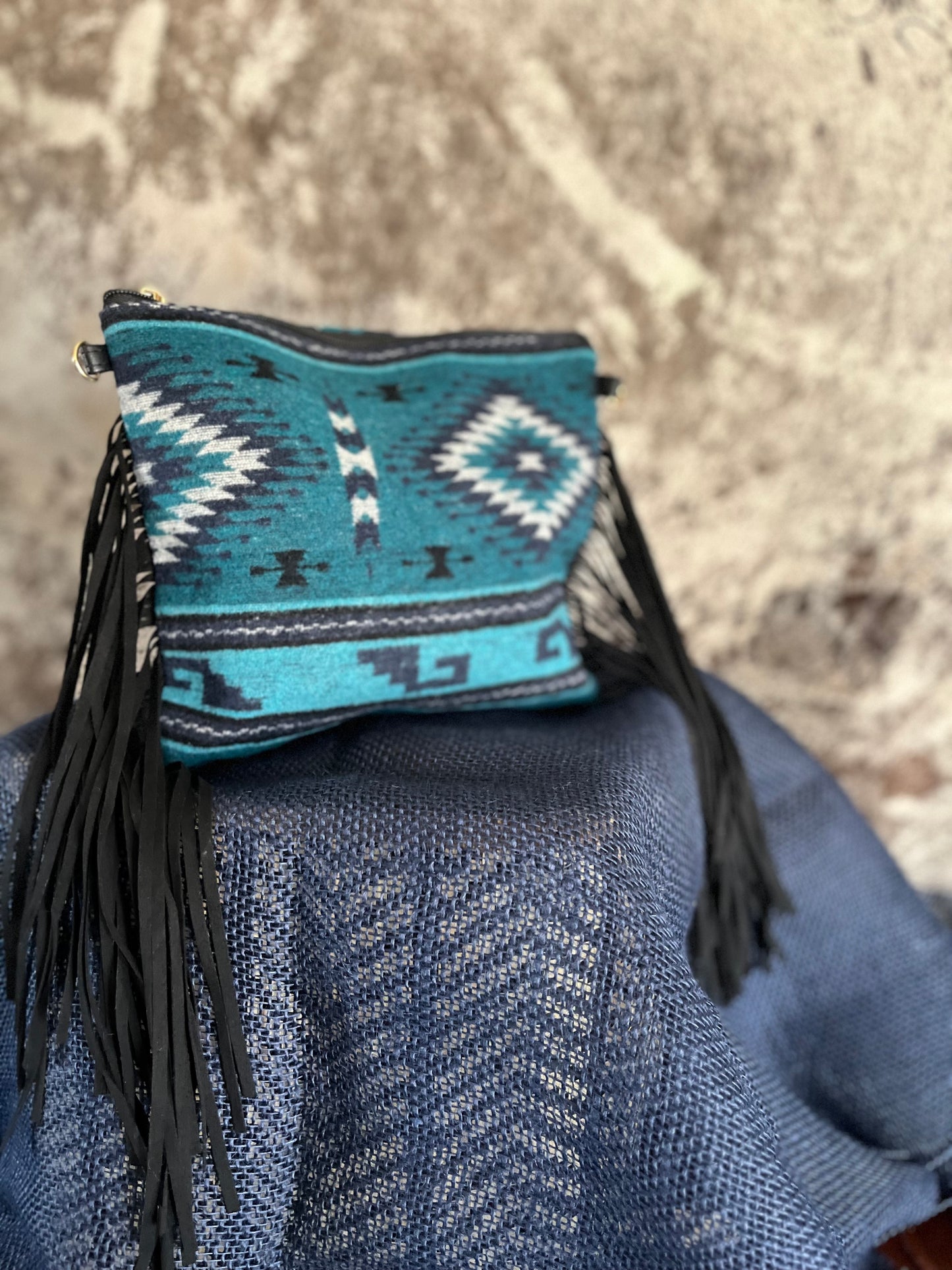 Teal Southwest Fringe Purse