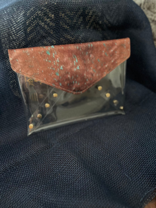 Clear Cowprint Envelope Clutch