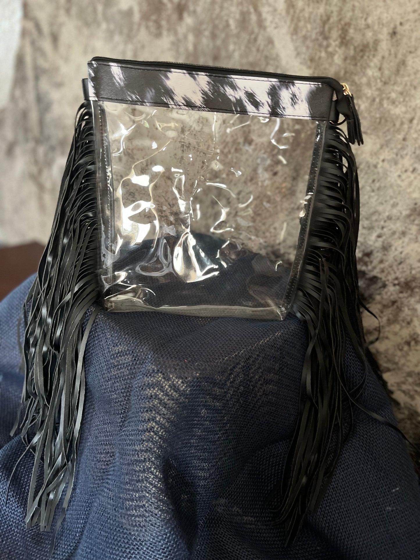 Black Fringed Clear Crossbody Bag