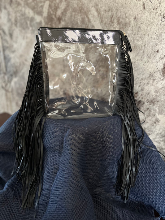 Black Fringed Clear Crossbody Bag
