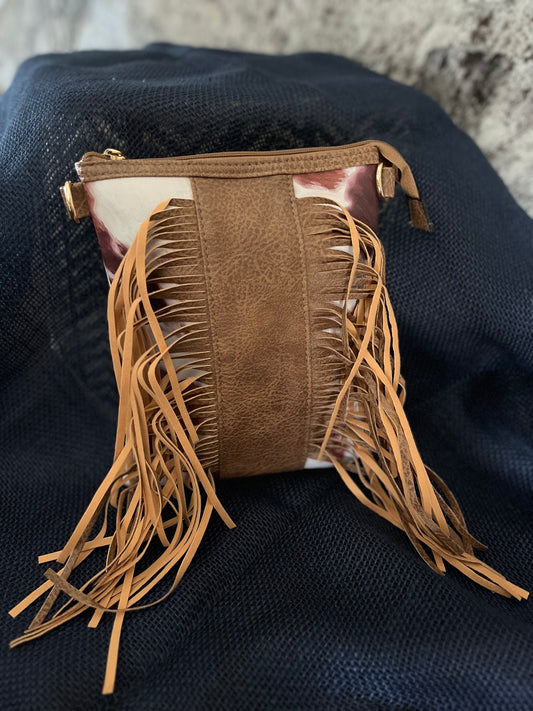 Fringe Front Cowprint Crossbody