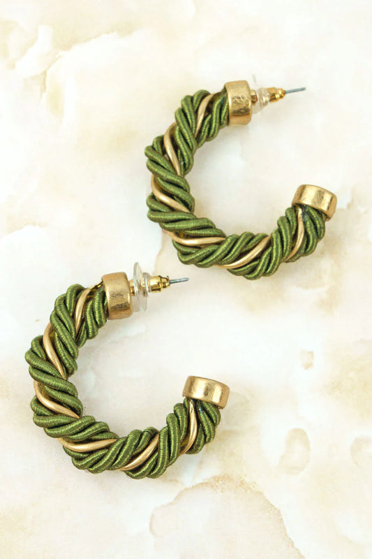 Emerald Twisted Cord Half Hoop Earring