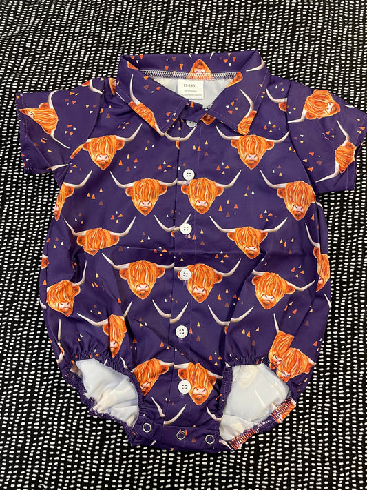 Purple Highlander Button Up Onesie