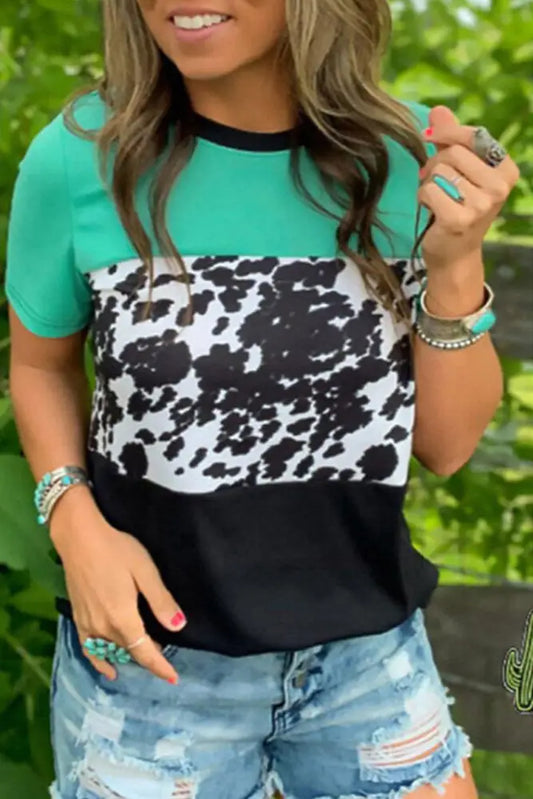 Green Cow Print Chunky Stripe Tee