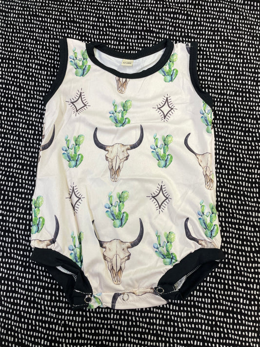 Cactus Cow Skull Tank Top Romper