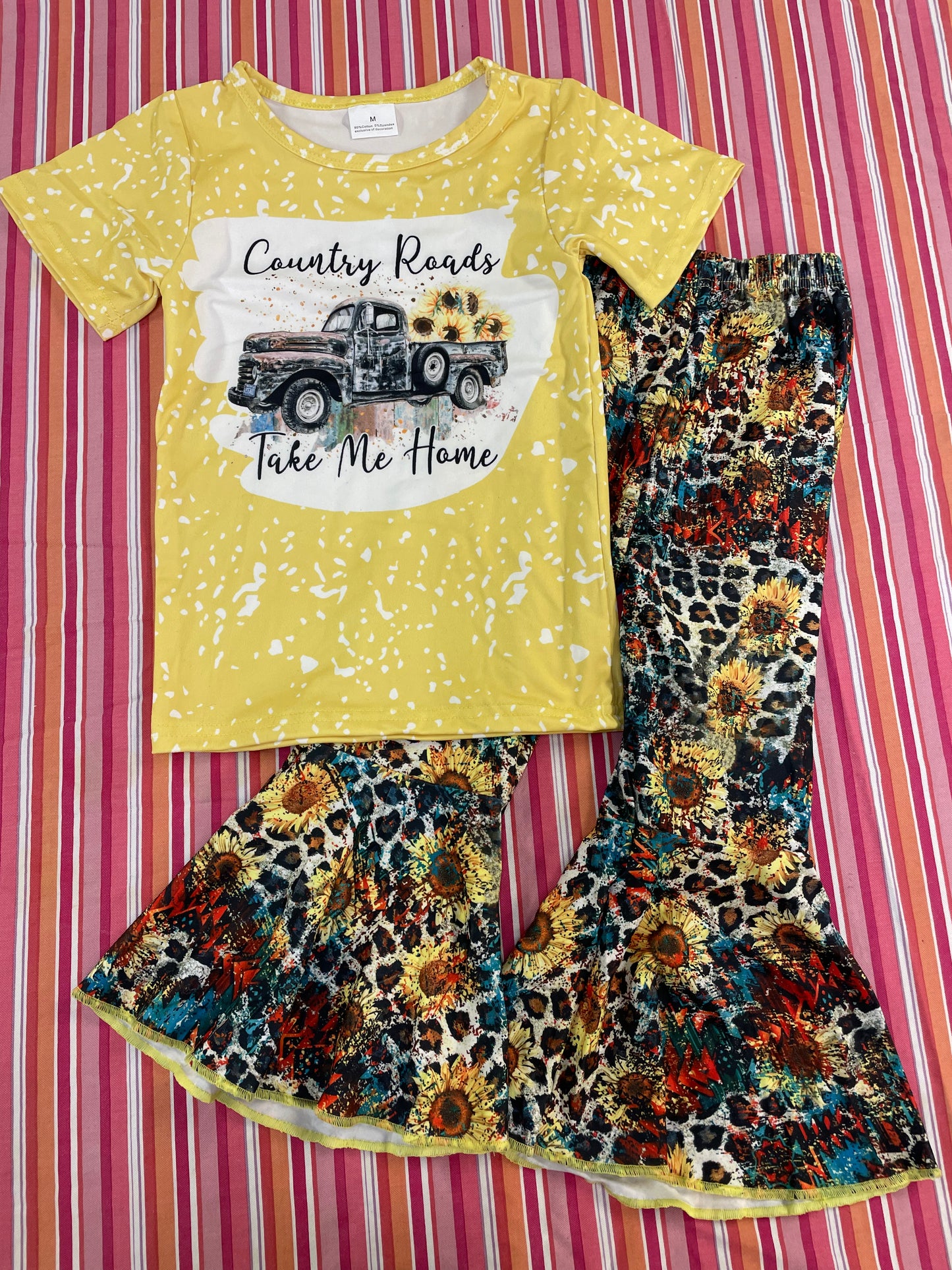 Country Roads Take Me Home Tee and Leapoard Sunflower Bell Set