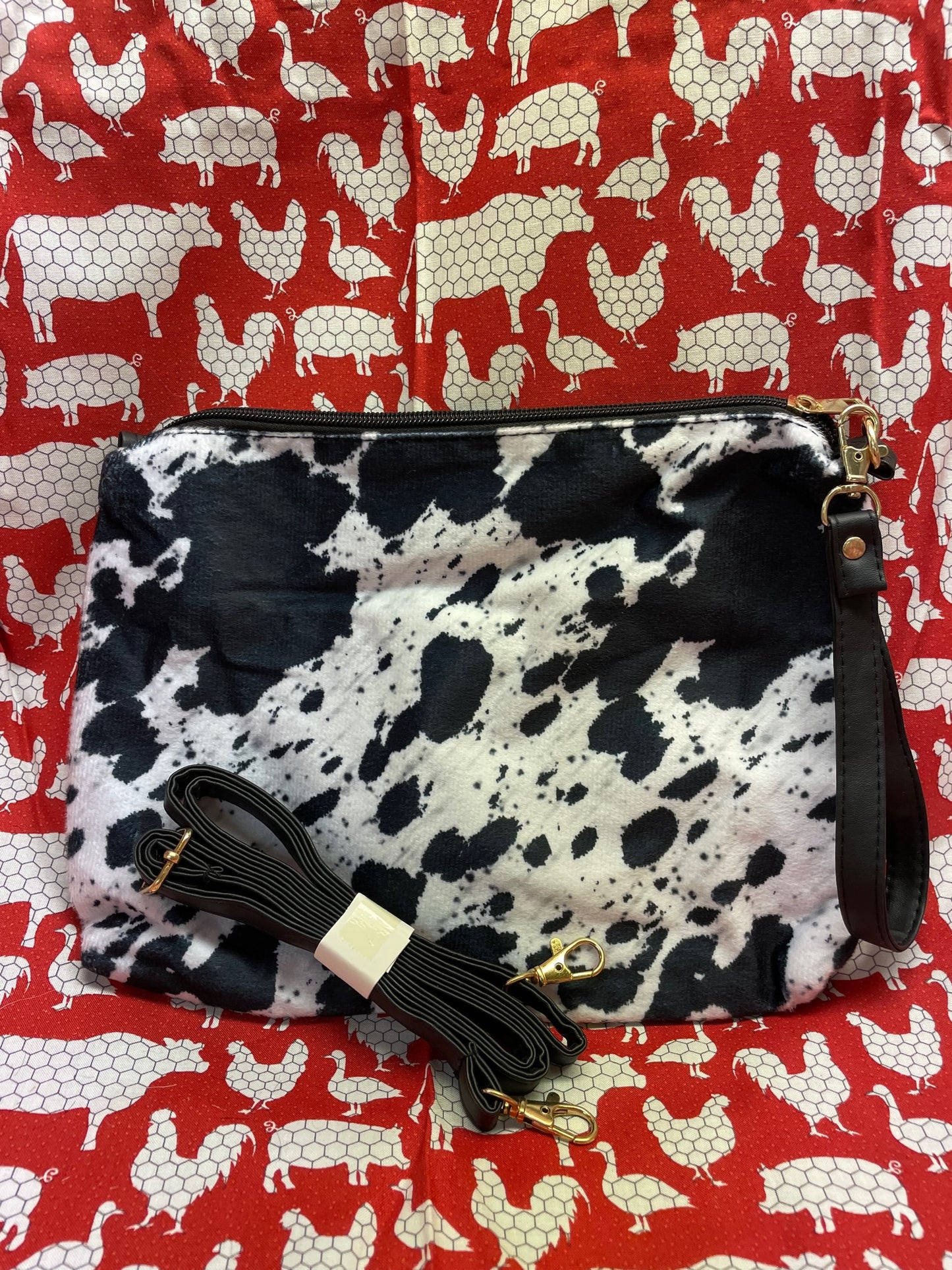 Black and White Cow Print Crossbody Purse