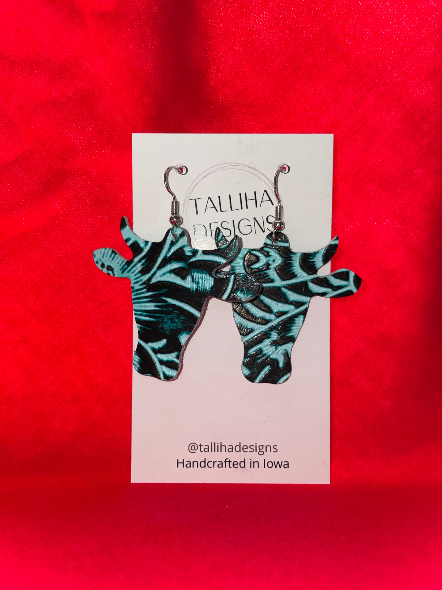 Black & Turquoise Steer Head Earring