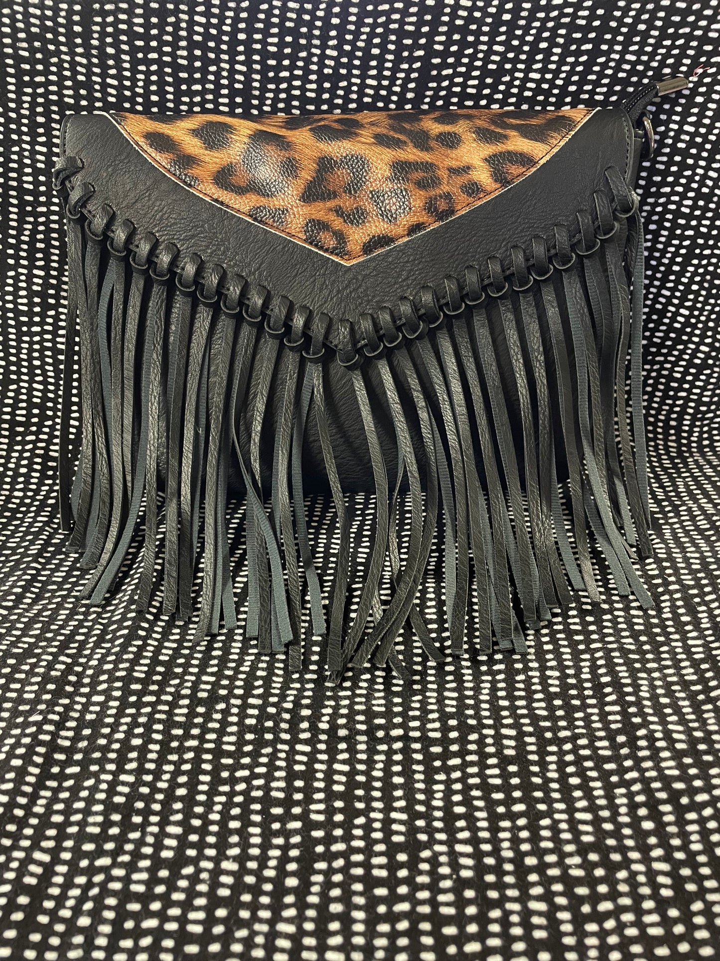 Leopard Fringe Envelope Crossbody Bag