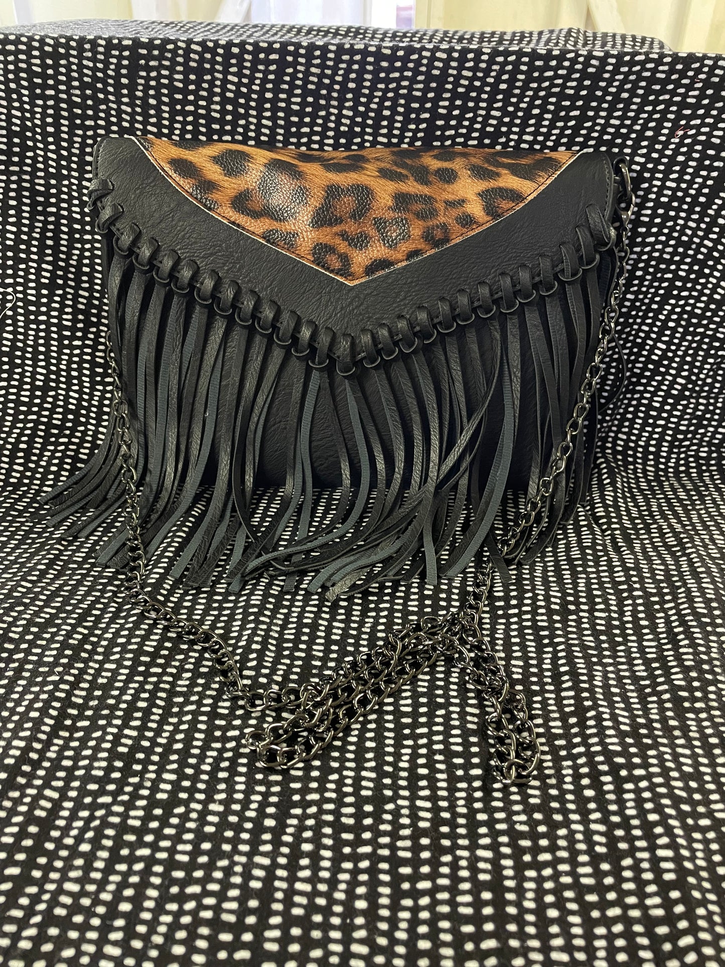 Leopard Fringe Envelope Crossbody Bag