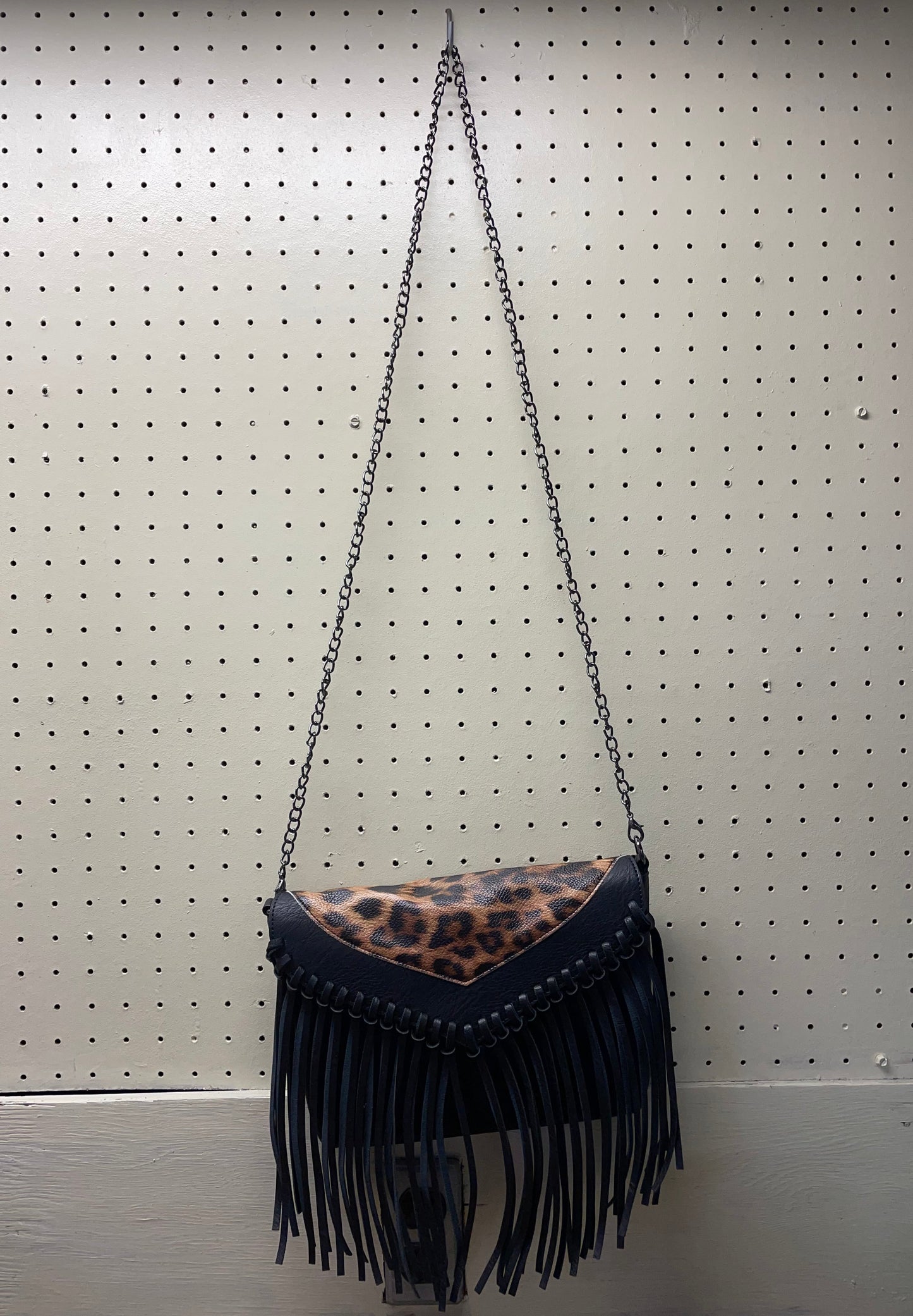 Leopard Fringe Envelope Crossbody Bag