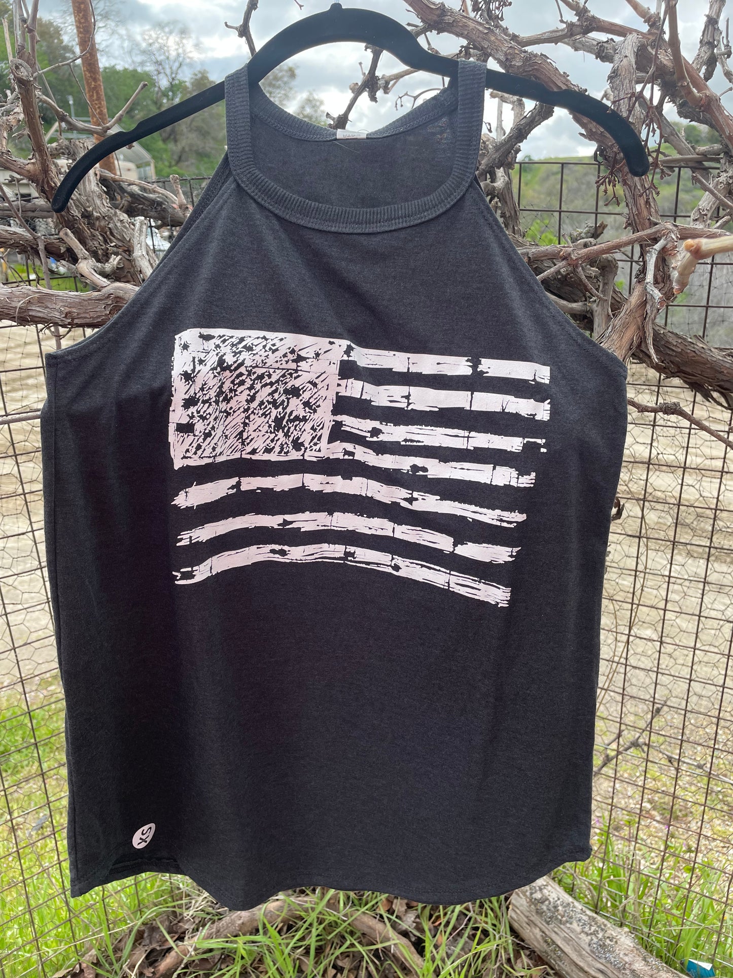 Distressed Flag Charcoal Halter Tank