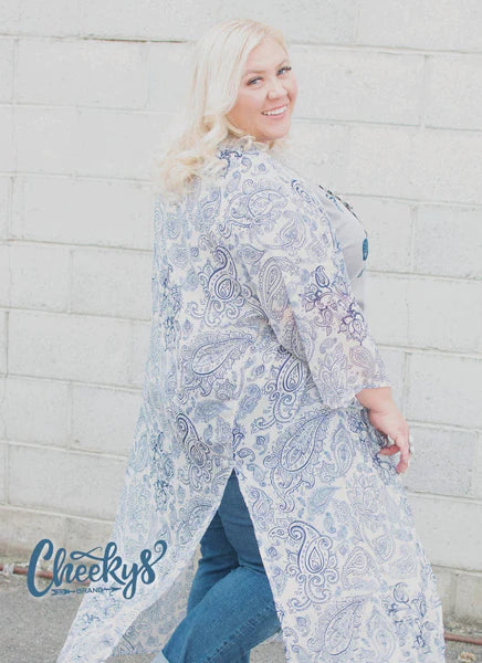 Faded Blue Paisley Duster